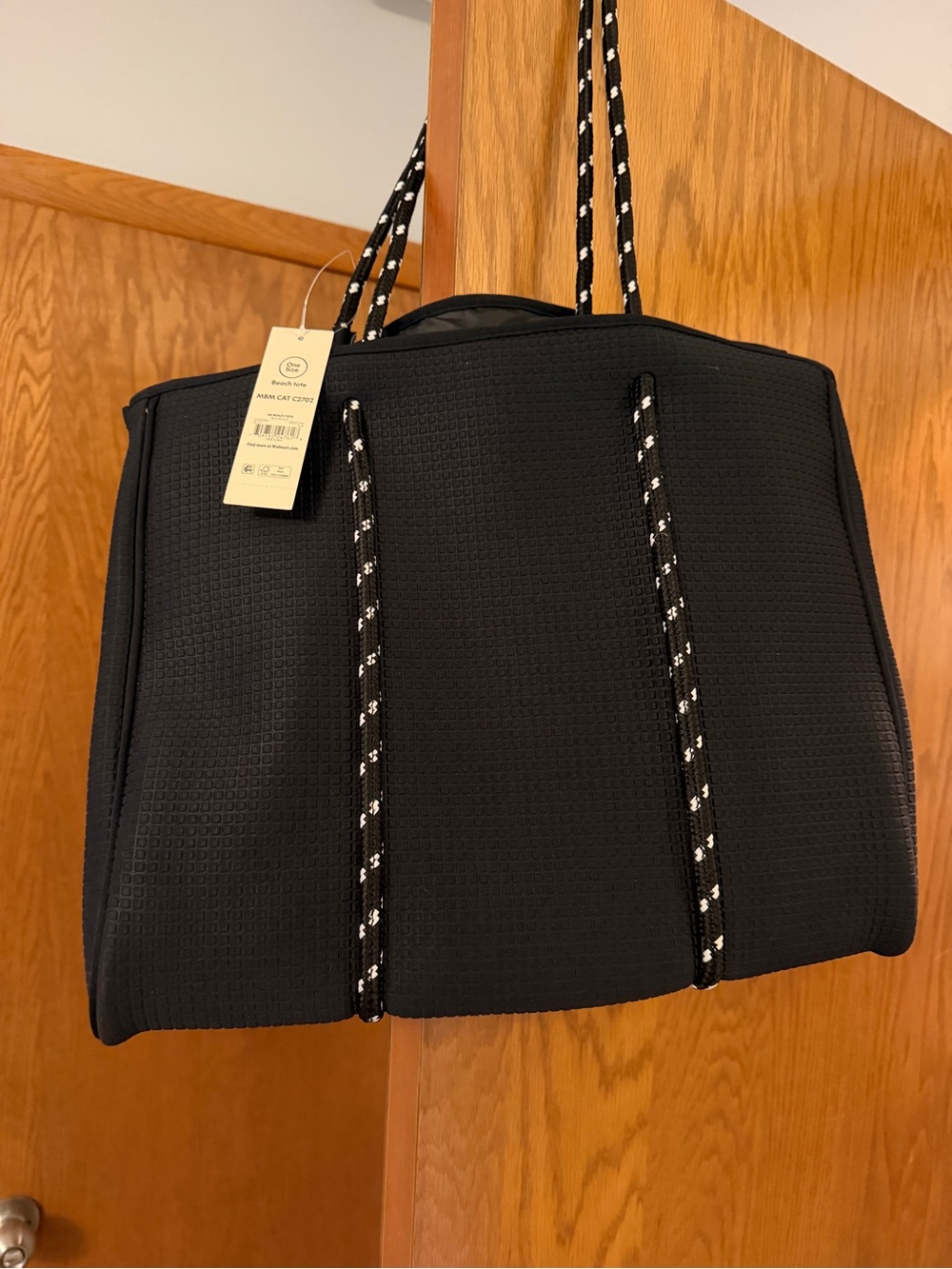 No Boundaries Black Neoprene Tote with Contrast Rope Handles